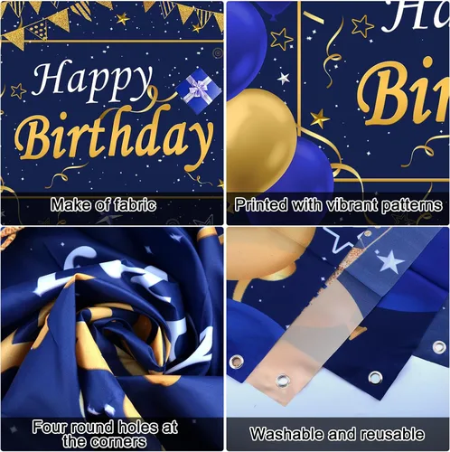 Miniatura 6 de Decoraciones de cumpleaños azules y doradas para hombres y mujeres, decoraciones de feliz cumpleaños para niños y niñas, decoración de fiesta, telón