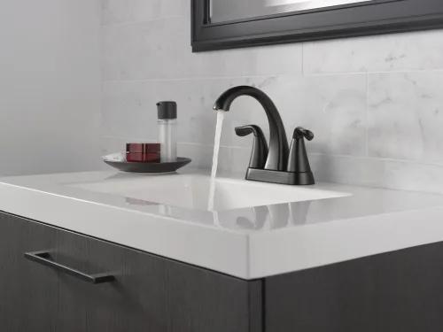 Miniatura 7 de Delta Arvo Centerset Grifo de baño, grifo de baño de 2 manijas negro mate, grifo de lavabo de baño Delta, grifo de baño negro de 3 agujeros, grifo