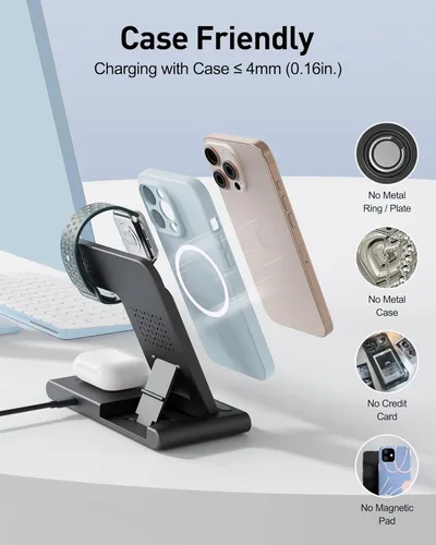 Miniatura 5 de RYND Cargador rápido inalámbrico portátil de viaje 2026 para Apple y estación de carga Android, carga 3 en 1 para iPhone 17 16 15 14 13 12, Apple