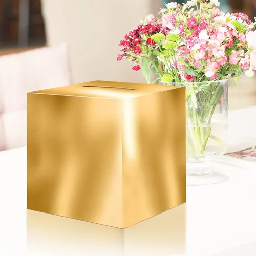 Miniatura 4 de JC HUMMINGBIRD Caja de tarjeta dorada – Caja de regalo plegable de 10 x 10 pulgadas con ranura para bodas, cumpleaños, graduaciones, donaciones