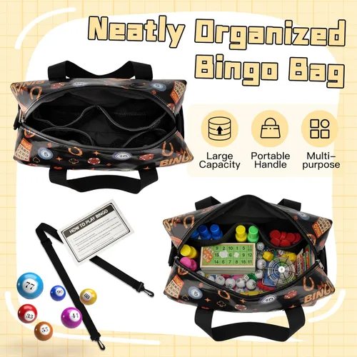 Miniatura 2 de Bolsa de bingo con bolsillos para Bingo Daubers Dabbers Dobbers Dotters resistente al agua, accesorios para juegos de bingo para adultos y personas