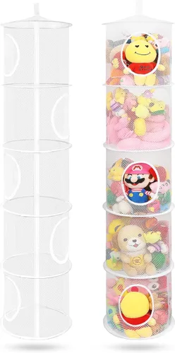 Miniatura 16 de Almacenamiento Colgante para Juguetes de Peluche, Organizador de Almacenamiento de Peluches Plegable para Rincón con 4 Compartimentos, Organizador