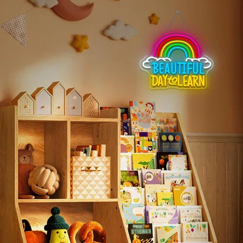 Miniatura 6 de Letrero de neón de lectura con brillo ajustable para lectura en el aula, letrero de pared y luz LED de neón para estudiantes, rincón de lectura