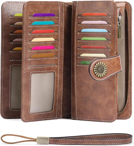 Miniatura 25 de SENDEFN Billeteras de cuero para mujer, tarjetero de crédito con bloqueo RFID, pulsera de gran capacidad with RFID Blocking, Large Capacity