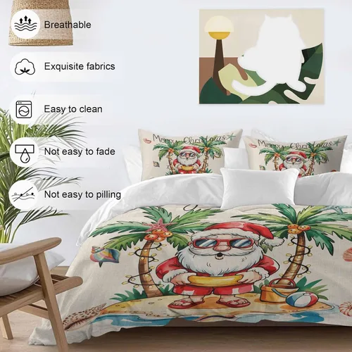 Miniatura 3 de Juego de funda de edredón de Papá Noel de Navidad, tamaño individual, edredón de microfibra suave, edredón de cama con estampado + funda con sábana