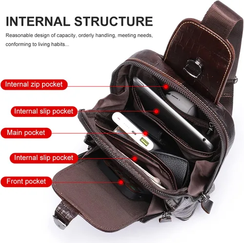Miniatura 4 de QAZWSXE Bolso cruzado de cuero para hombre, bolso bandolera de hombro, bolsas casuales para el pecho, para viajes, senderismo, mochilas, 11 - café