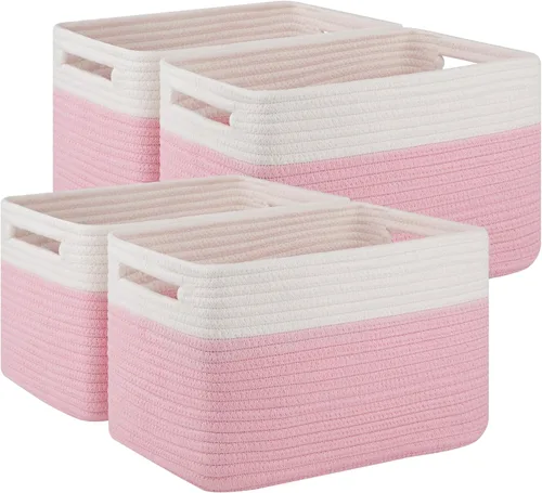 Miniatura 10 de Paquete de 4 cestas de almacenamiento para organizar, cestas tejidas para estantes, perfectas para juguetes, libros, toallas y ropa, cestas