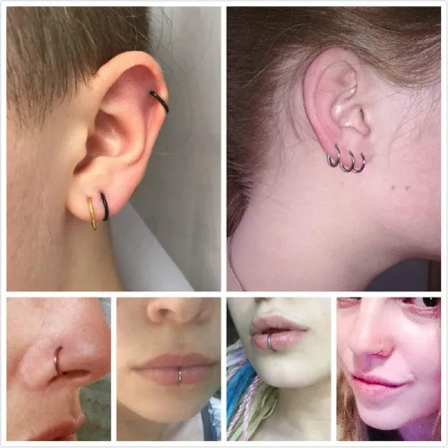 Miniatura 3 de Juego de 8 aretes de aro de acero inoxidable quirúrgico para dormir cartílago Daith pequeños aretes de aro pequeños de plata para septum