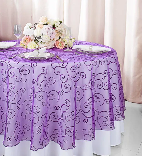 Miniatura 14 de Manteles de organza bordados redondos de 90 pulgadas, manteles de organza para bodas, fiestas, banquetes, eventos, color verde manzana