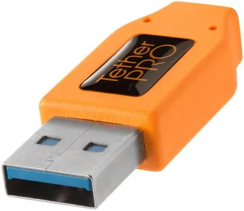 Miniatura 3 de Tether Tools TetherPro - Cable USB 3.0 a Micro-B para transferencia rápida y conexión entre cámara y computadora, naranja de alta visibilidad, 15