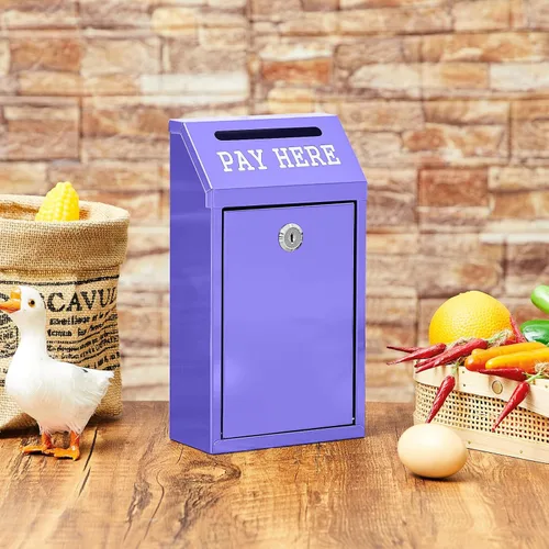 Miniatura 7 de Yaocom Caja de dinero segura para recolección de dinero, caja de donación de metal con candado, montaje en pared, buzón preperforado, boleta