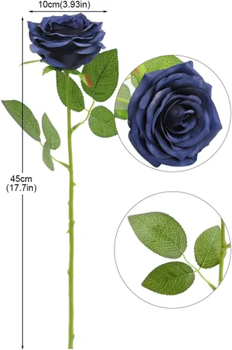 Miniatura 3 de LVEFIT Flores Artificiales de Rosa Azul Marino Flores Azul Marino Rosas Azul Marino Flores de Seda 12 piezas con Tallo Largo Ramo de Rosas de Seda
