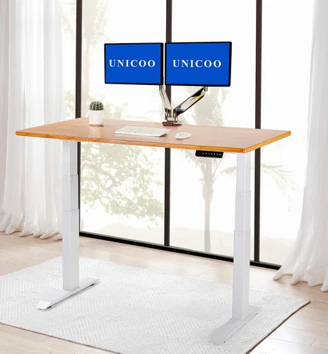 Miniatura 2 de UNICOO Marco ajustable de escritorio eléctrico de pie, motor doble, elevación de 3 etapas, teclado de 4 memorias, gris, se adapta a tamaño superior
