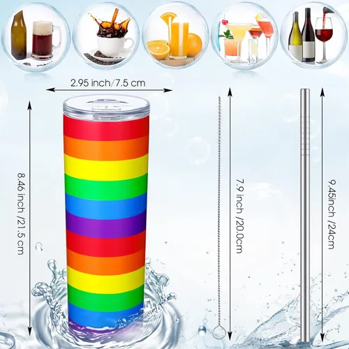 Miniatura 7 de Geiserailie Vaso de bandera del orgullo arcoíris, regalo pansexual Lesbiana LGBT del orgullo gay, taza de agua a rayas de arcoíris, regalos del mes