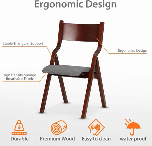 Miniatura 4 de OS MOTOR Juego de 2 sillas plegables con asiento acolchado, sillas de comedor portátiles con respaldo y cojín de diseño ergonómico, para comedor