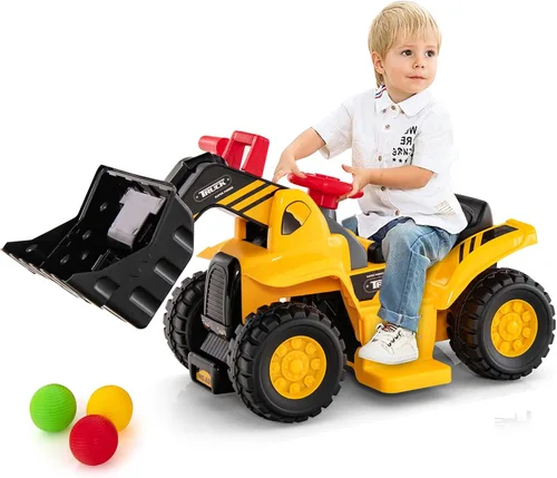Miniatura 9 de Costzon Excavadora para montar, vehículos de construcción para montar con casco, 3 piedras de juguete, sonido realista, cucharón ajustable