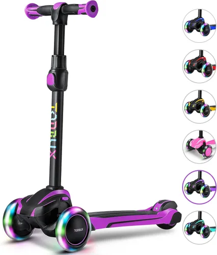 Miniatura 11 de TONBUX Patinete para niños de 3 a 12 años, patinete para niños pequeños con 4 alturas ajustables, patinete de 3 ruedas con luces, diseño de Azul