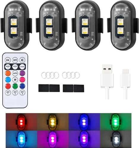 Miniatura 6 de Luces estroboscópicas inalámbricas con control remoto, motocicleta, coche, LED, 8 colores, anticolisión, carga USB, impermeables, luces
