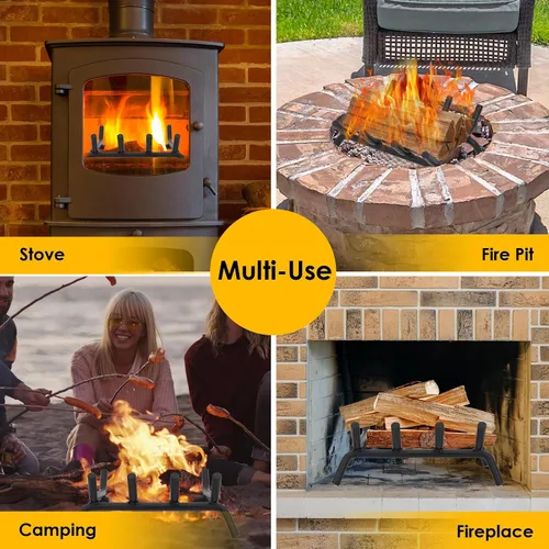 Miniatura 7 de Rejilla de chimenea de 14 pulgadas resistente – Soporte para troncos de chimenea Rejilla de hierro fundido Estante para estufa de leña Bandeja