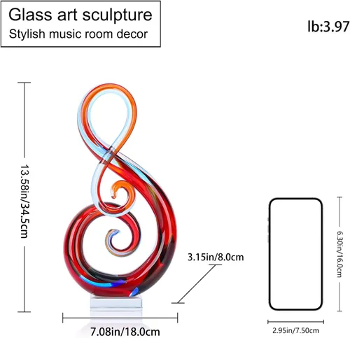 Miniatura 2 de LCCCK Escultura de vidrio grande de 13 pulgadas de alto, figuras de vidrio soplado a mano color rojo, decoración de música artística, gafas rojas
