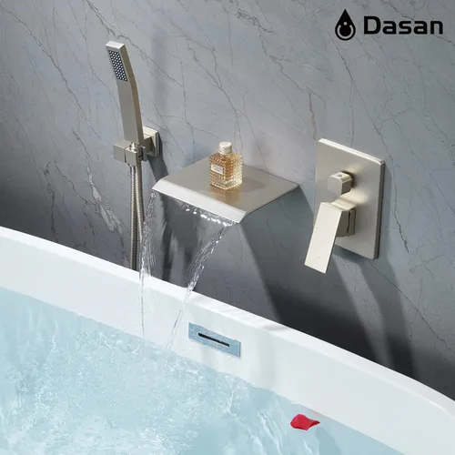 Miniatura 4 de DASAN - Grifo de llenado de bañera de montaje en pared mejorado con ducha de mano, grifo de bañera moderno montado en la pared de níquel cepillado