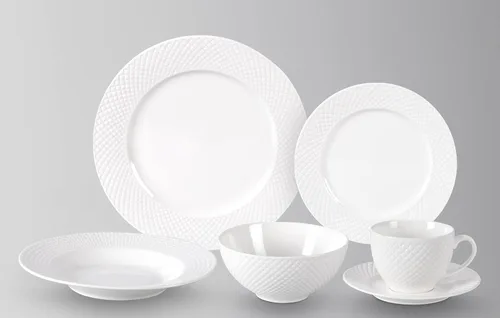 Miniatura 4 de HomeVss, nuevo juego de vajilla de porcelana de hueso, diseño de diamante en relieve, juego de 48 piezas Diamond