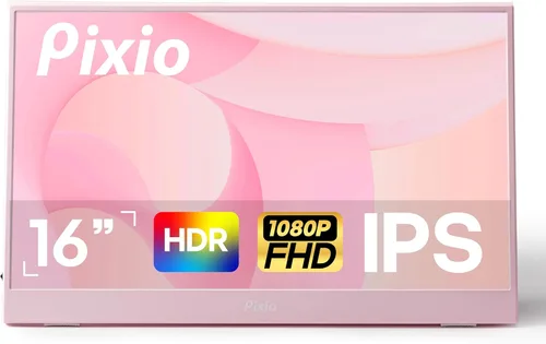Pixio PX160 Wave Rosa Monitor Portátil 15.6 Pulgadas 60Hz FHD 1080p Panel IPS HDR Soporte de Pantalla Cubierta USB-C HDMI Extensión de Pantalla