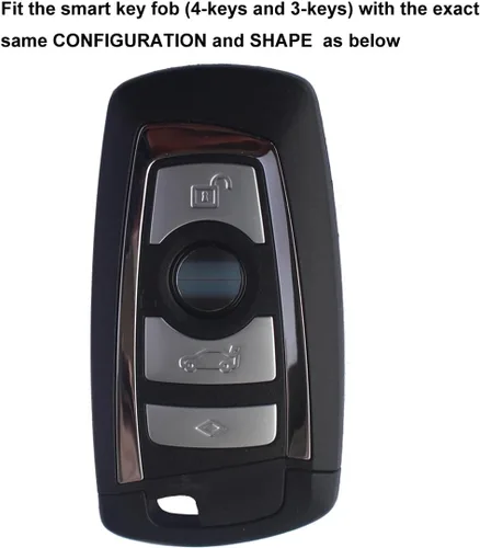 Miniatura 3 de Funda protectora de silicona compatible con BMW Trapezoid Style Key FOB - 3 botones y correa para la muñeca - Comprueba la configuración