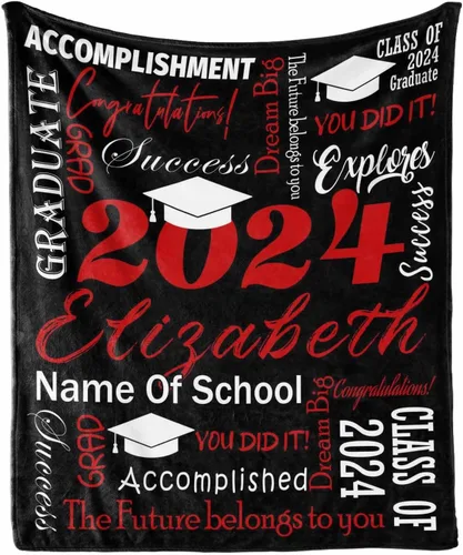 Manta personalizada de graduación 2025 para regalo de graduación de graduado, nombre personalizado de graduado y manta escolar, manta suave y ligera