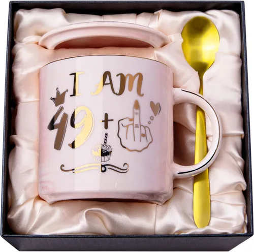Miniatura 9 de Divertidos regalos de cumpleaños para mujeres, taza de café de 14 onzas con texto en inglés "Not a Day Over Fabulous" impresa con oro, ideas de Rosa