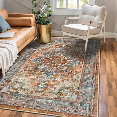 Miniatura 24 de Bsmathom Alfombra de pasillo para pasillos, antideslizante, lavable, estilo bohemio, 2 x 6 pies, alfombra de pelo bajo, alfombra vintage para Rojo