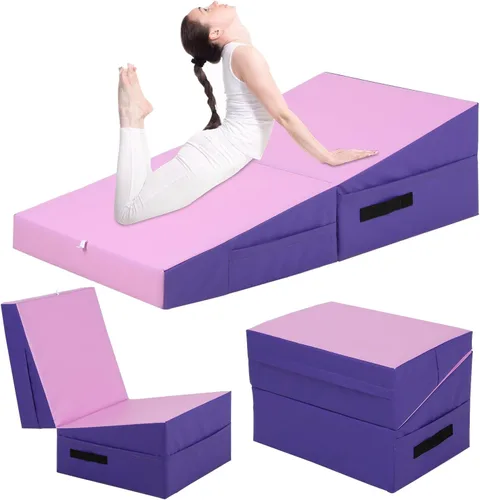 Miniatura 9 de Colchoneta de gimnasia inclinada, esterilla de yoga para gimnasio en casa, alfombrilla de ejercicio plegable con superficie de poliuretano Azul