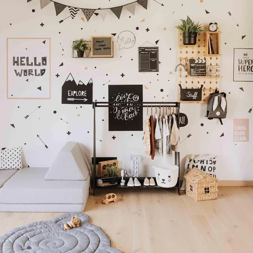 Miniatura 5 de Sweet Home from wood Armario infantil – Perchero de madera con riel colgante y estante de exhibición para niños – Muebles de tocador DIY (negro)