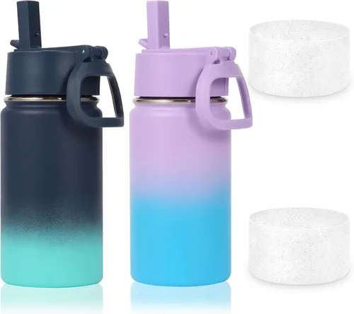 Miniatura 12 de Volhoply Botella de agua de acero inoxidable aislada de 14 onzas con tapa de pajita y funda de silicona, sin BPA, fácil de usar para niños y niñas