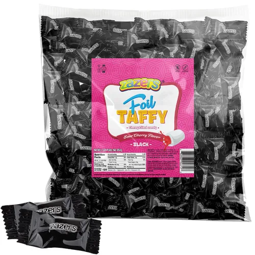 Black Foils - Caramelos dulces y ácidos, bolsa de 1 libra de caramelos kosher con temática de color negro envueltos individualmente con sabor a