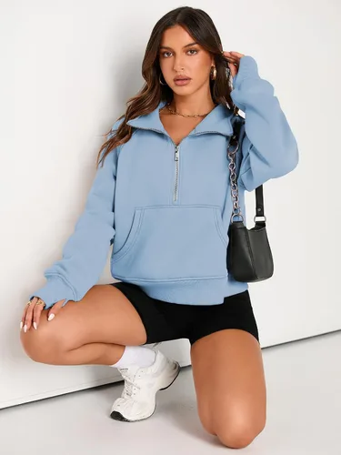 Miniatura 4 de AUTOMET Womens Sweatshirts Half Zip Cropped Pullover Fleece Quarter Zipper Hoodies Fall outfits Clothes Thumb Hole