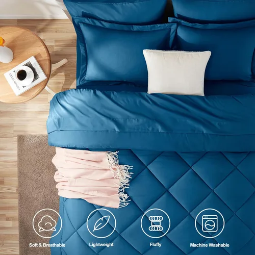 Miniatura 2 de CozyLux Juego de ropa de cama con edredón tamaño King color teja - 7 piezas, juego de cama en una bolsa, juego de ropa de cama de lujo suave