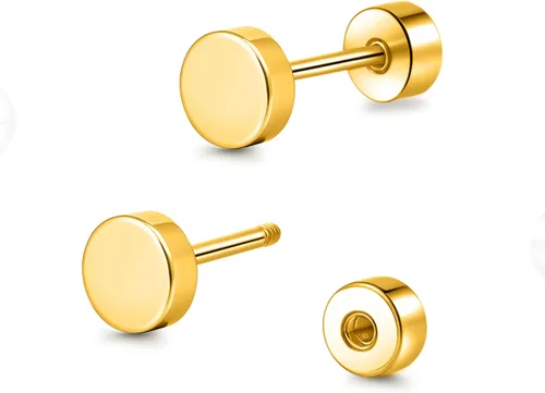 Miniatura 10 de Aretes de tuerca de titanio hipoalergénico con parte trasera plana, aretes de tuerca de 0.118 in a 0.197 in, aretes clásicos simples para cartílago