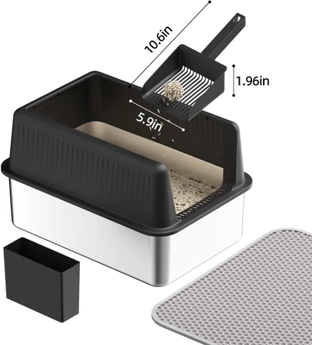 Miniatura 5 de Caja de arena de acero inoxidable para gatos con tapa, XL, 19.7 pulgadas de largo x 13.8 pulgadas de ancho x 11.8 pulgadas de alto, caja de arena