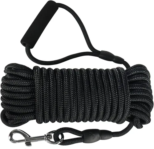 Miniatura 8 de Vivifying Correa larga flotante para perro, correa de entrenamiento para perros de 20 pies, cable de control con mango cómodo para exteriores, Negro