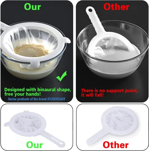 Miniatura 2 de Colador de malla de nailon ultrafino para cocina, colador de malla de yogur, colador de malla de plástico con asa, mini red de separación