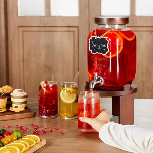 Miniatura 6 de Dispensador de 1 galón para bebidas en fiestas, dispensador de bebidas de vidrio con soporte, dispensador de agua con espiga de acero inoxidable