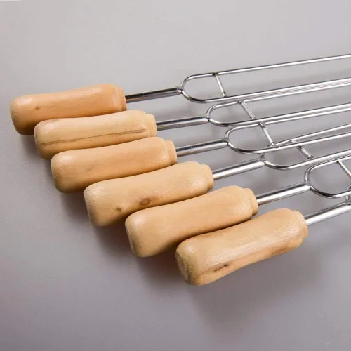 Miniatura 3 de IMEEA Brochetas de acero inoxidable de doble punta de 15.3 pulgadas para asar brochetas de barbacoa con mango de madera, tenedores reutilizables