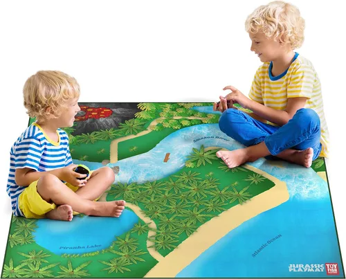 Tapete de juego de dinosaurios, tapete de dinosaurio extra grande, paisaje de dinosaurio con volcán, ideal para que los niños creen un mundo de