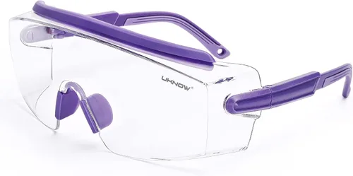 UKNOW Gafas de Seguridad Sobre Lentes, Gafas de Seguridad Antiempañamiento con Lente Envolvente Transparente, Gafas Protectoras ANSI Z87.1 Lavanda