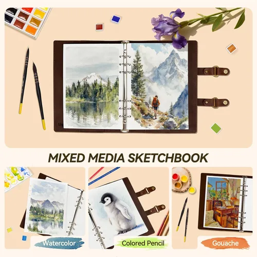 Miniatura 3 de Lightwish Cuaderno de bocetos de acuarela, diario de acuarela 100% algodón sin ácidos, 140 libras, papel de acuarela de prensa en frío para Hebilla