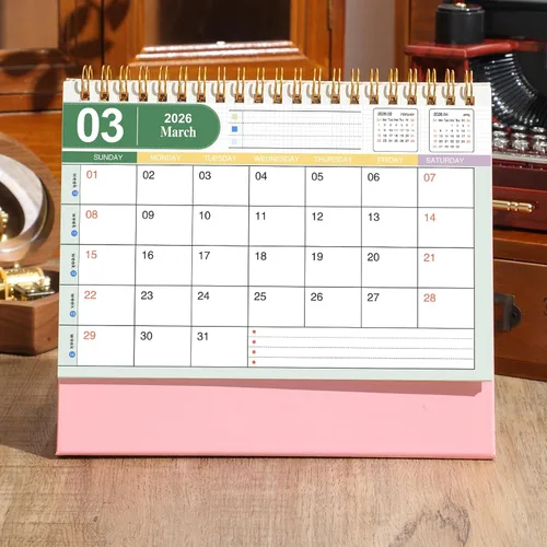 Miniatura 4 de Calendario de escritorio pequeño 2026-2027, calendario de escritorio abatible de pie de enero de 2026 a junio de 2027, calendario mensual de Rosa