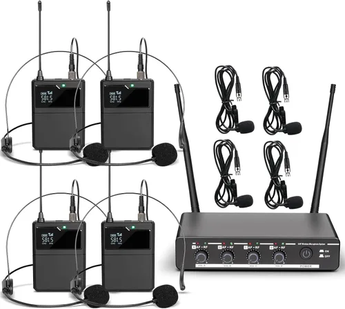 Miniatura 10 de Depusheng R4 - Micrófonos inalámbricos para karaoke profesional, 4 canales, sistema de micrófono inalámbrico de mano, micrófono dinámico de metal