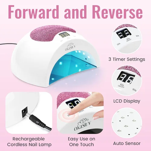 Miniatura 7 de Lámpara de uñas LED UV recargable con diseño de diamante y control táctil, 3 ajustes de temporizador, secado rápido para todos los esmaltes de gel