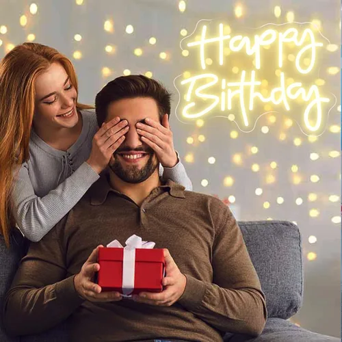 Miniatura 6 de Letrero de neón de feliz cumpleaños, blanco cálido, alimentación USB